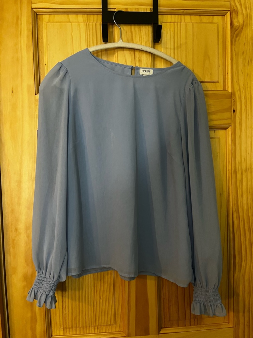 J. Crew Factory Dusty Blue Long-Sleeve Smocked Cuff Blouse